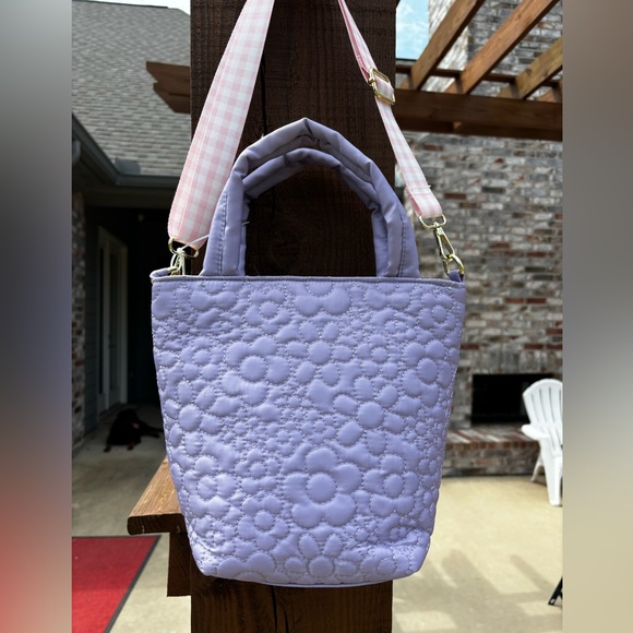 NWT! Betsy Johnson Lavender Quilted Nylon Plaid Handle Crossbody Satchel Bag NWT - Picture 2 of 8